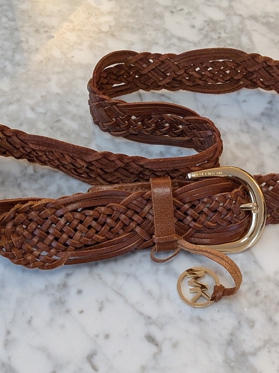 Michael Kors Brown braided Leather Belt Gold Hardware & tag 40\
